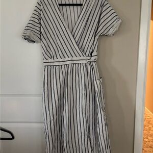 GAP Navy and White Striped Linen & Cotton Blend Midi Dress
